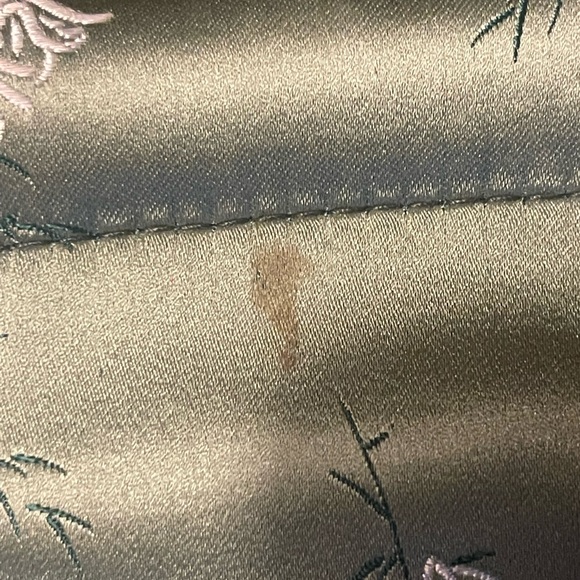 Vintage green silk asian rectangle clutch w/ wood handles. - Picture 5 of 5